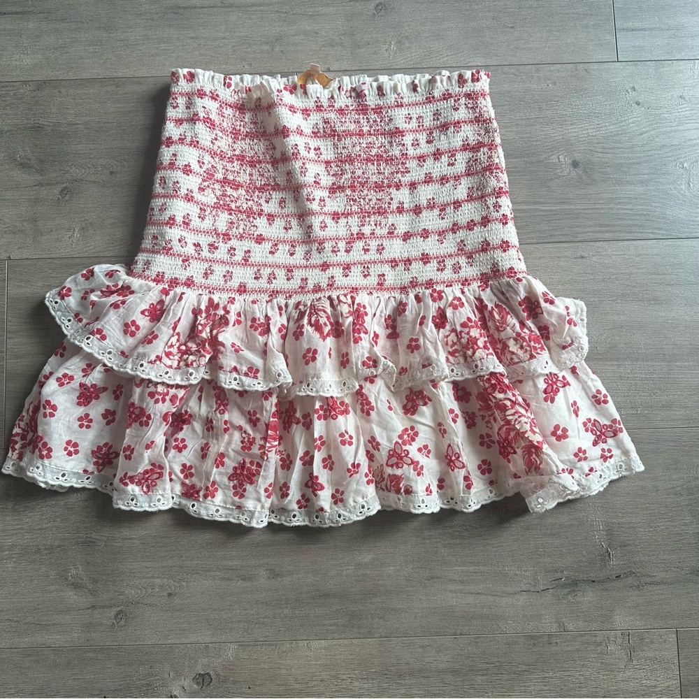 EUC byTiMo Floral Embroidery Smocked Tiered Ruffle mini skirt - size medium